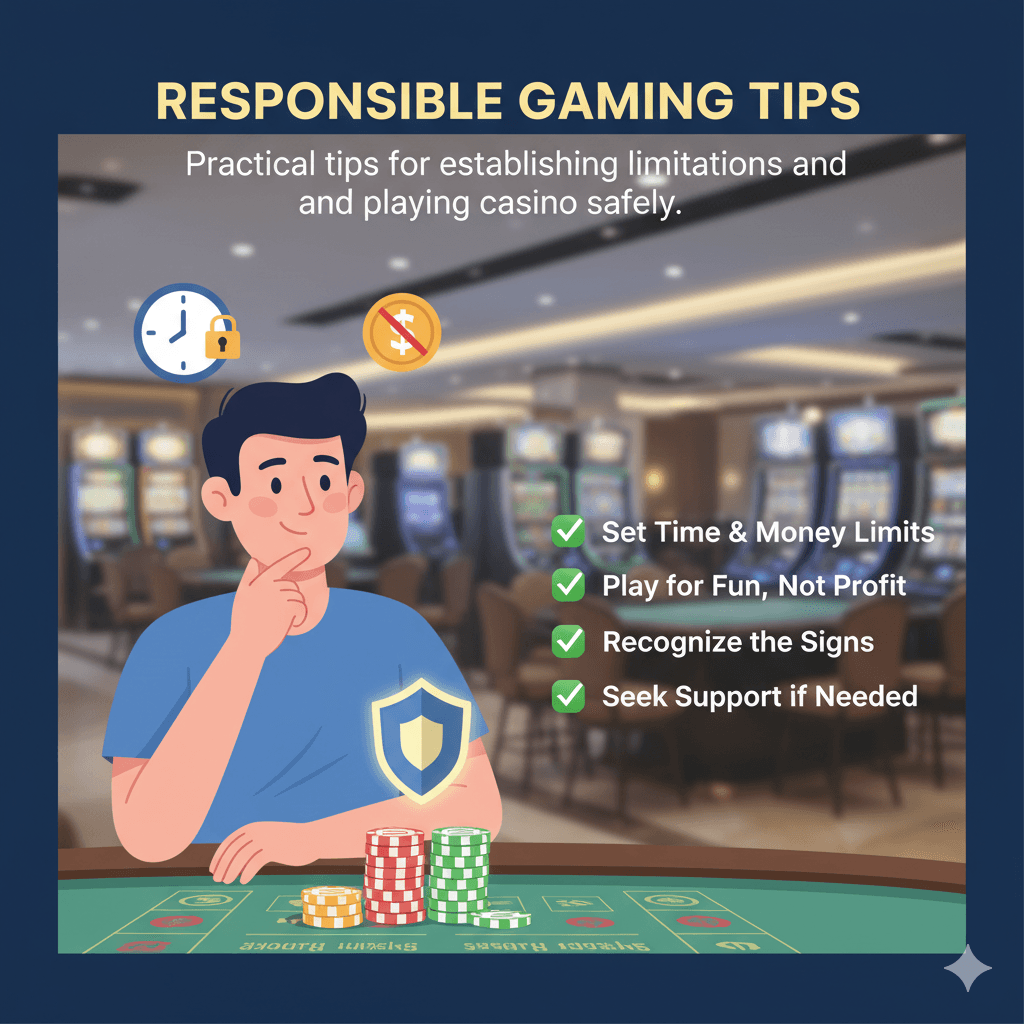 Practical tips for establishing limitations and playing casino safely are found here: Responsible Gaming Tips